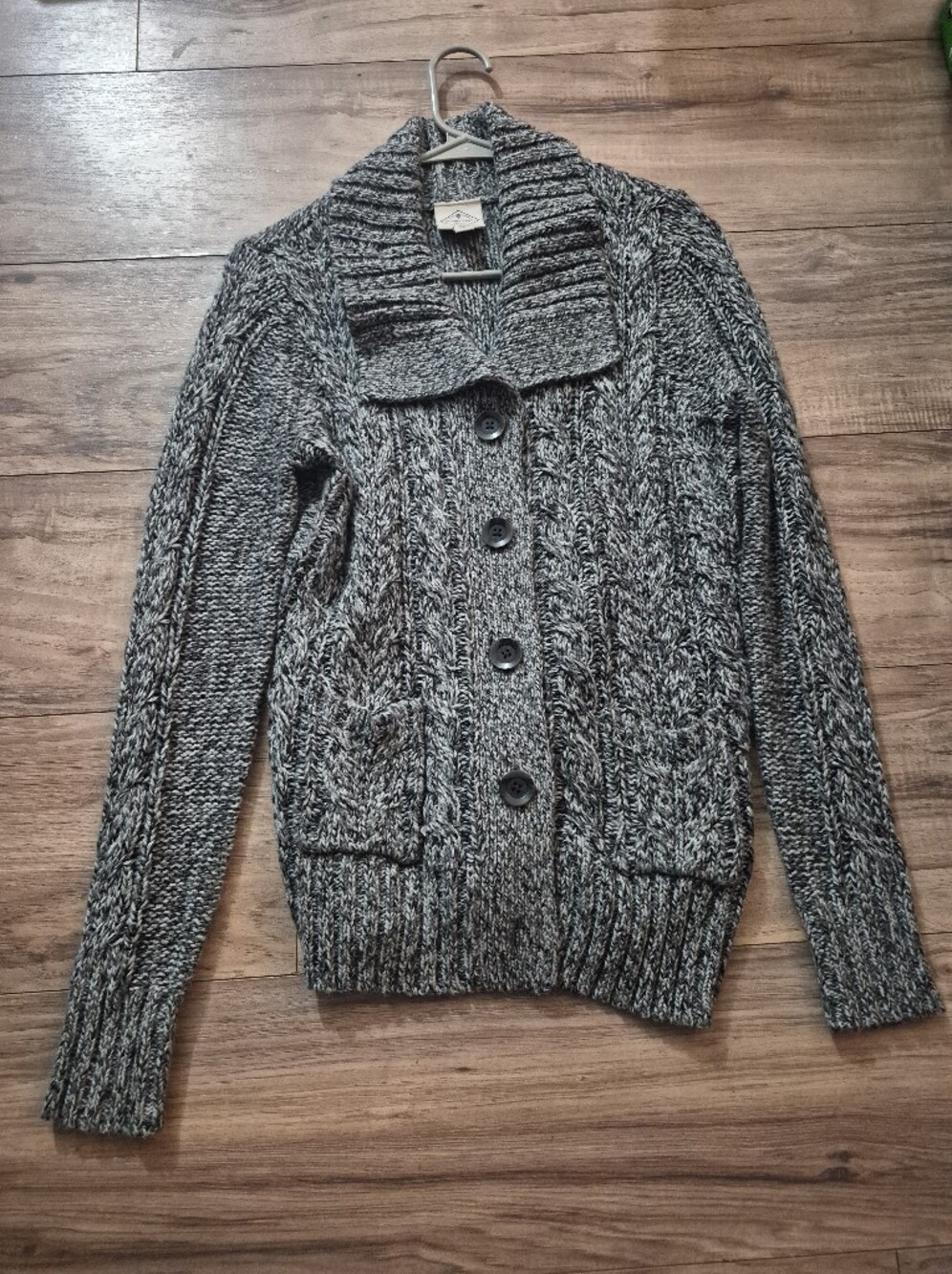 St. John's Bay Gray Marled Cable Knit Button-Up Cardigan